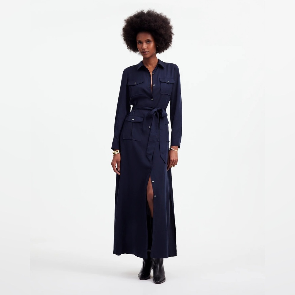 Madewell Navy Long-Sleeve Maxi Shirt Dress